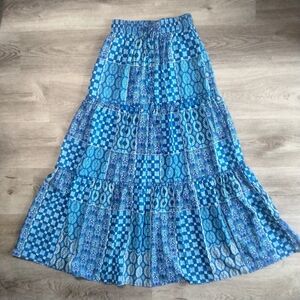 Women's Maxi Skirt NEW Blue Patchwork Boho Casual Long